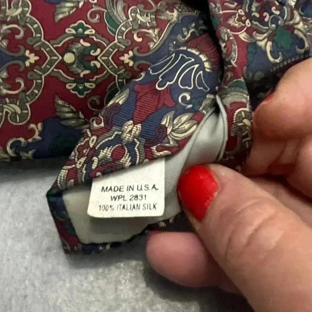 Halston III 100% Italian Silk Tie red blue teal grey white
